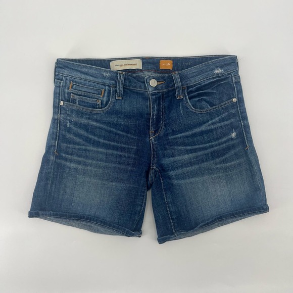 Anthropologie x Pilcro Stet Jean Bermuda Shorts Womens 26 Blue Cuffed Distressed - Picture 1 of 7